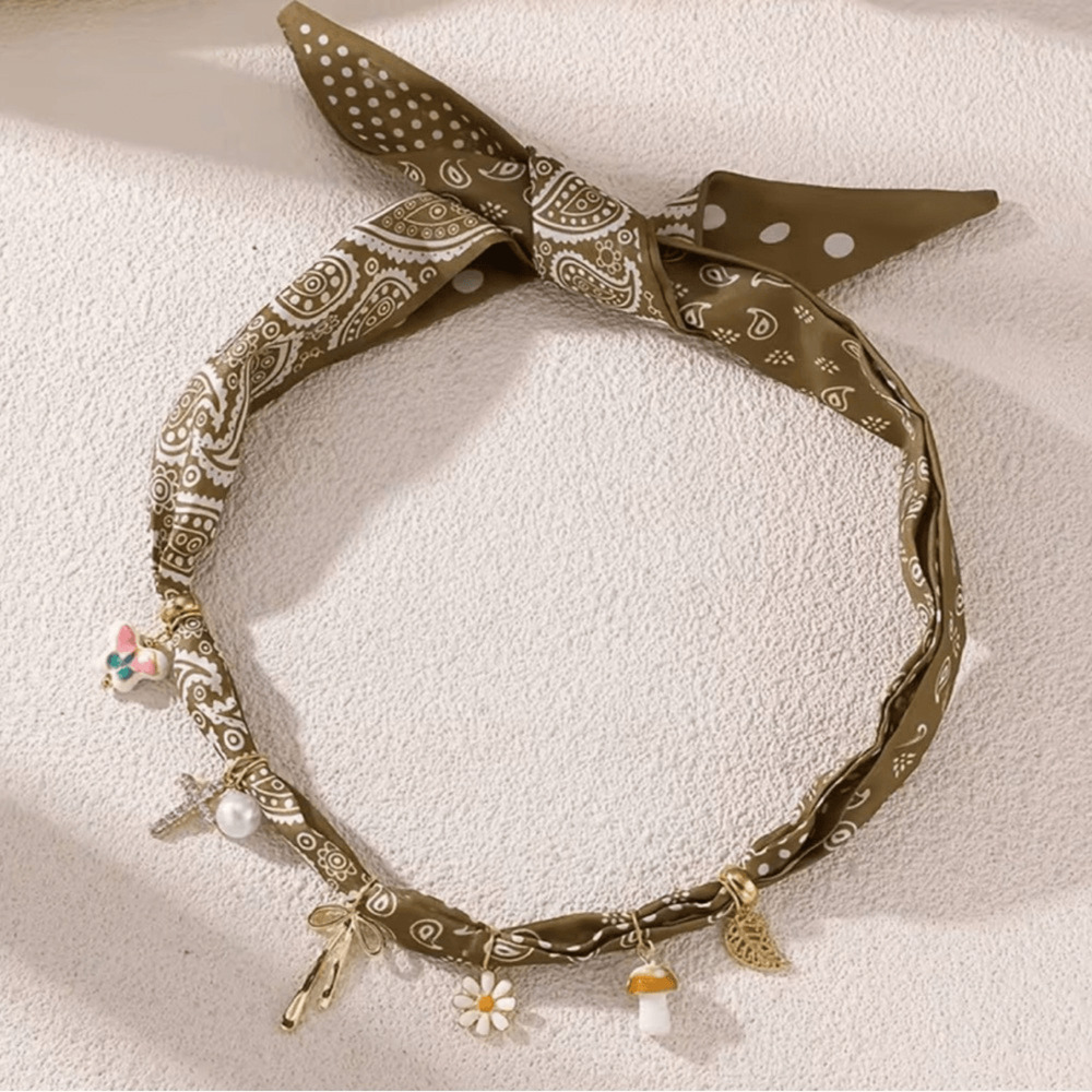 NEW!Boho Olive Green Bandana Charm necklace